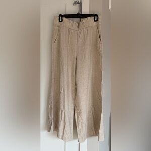 LOFT Beige Wide-Leg Linen Pants, size MP